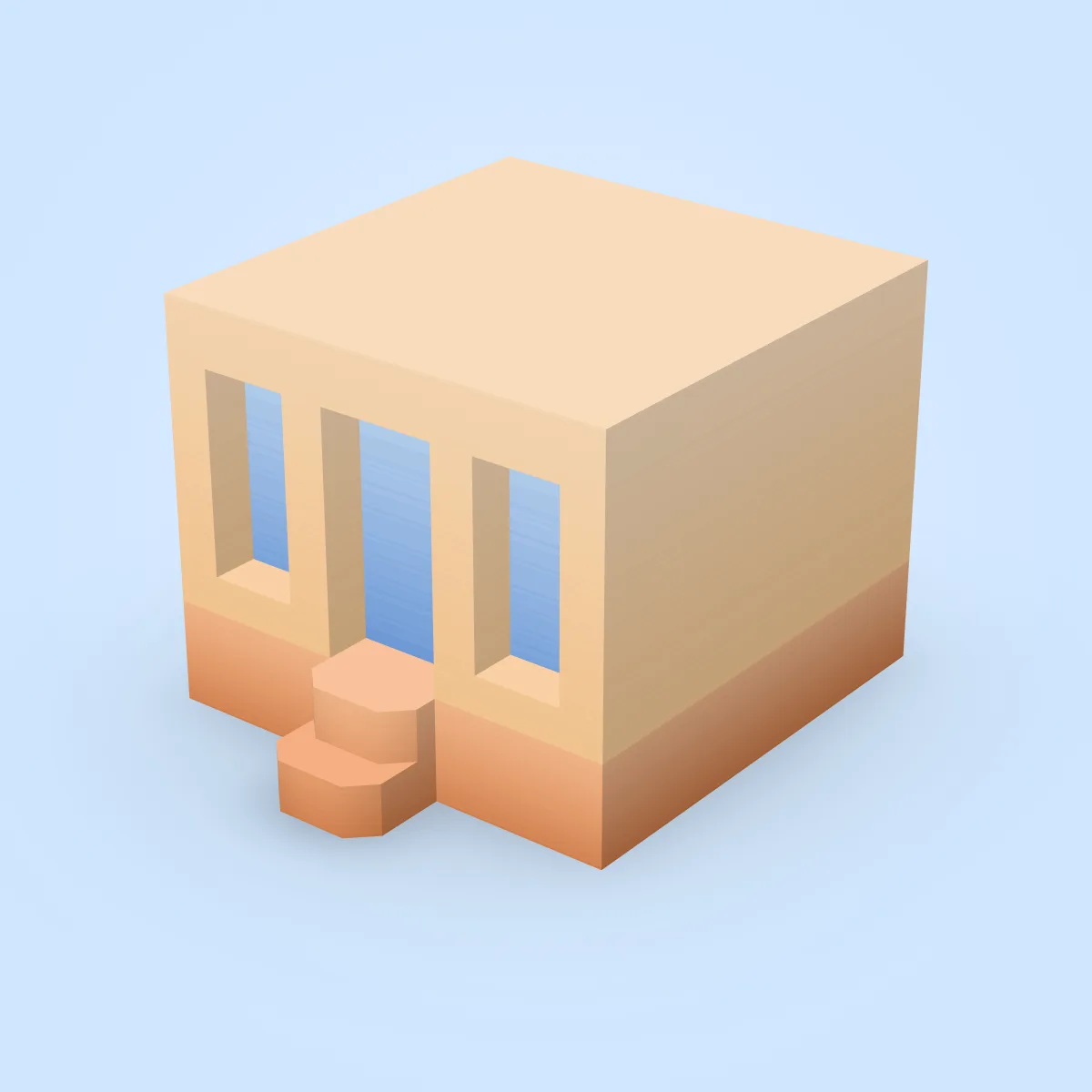 Building Steps Narrow Windows Model