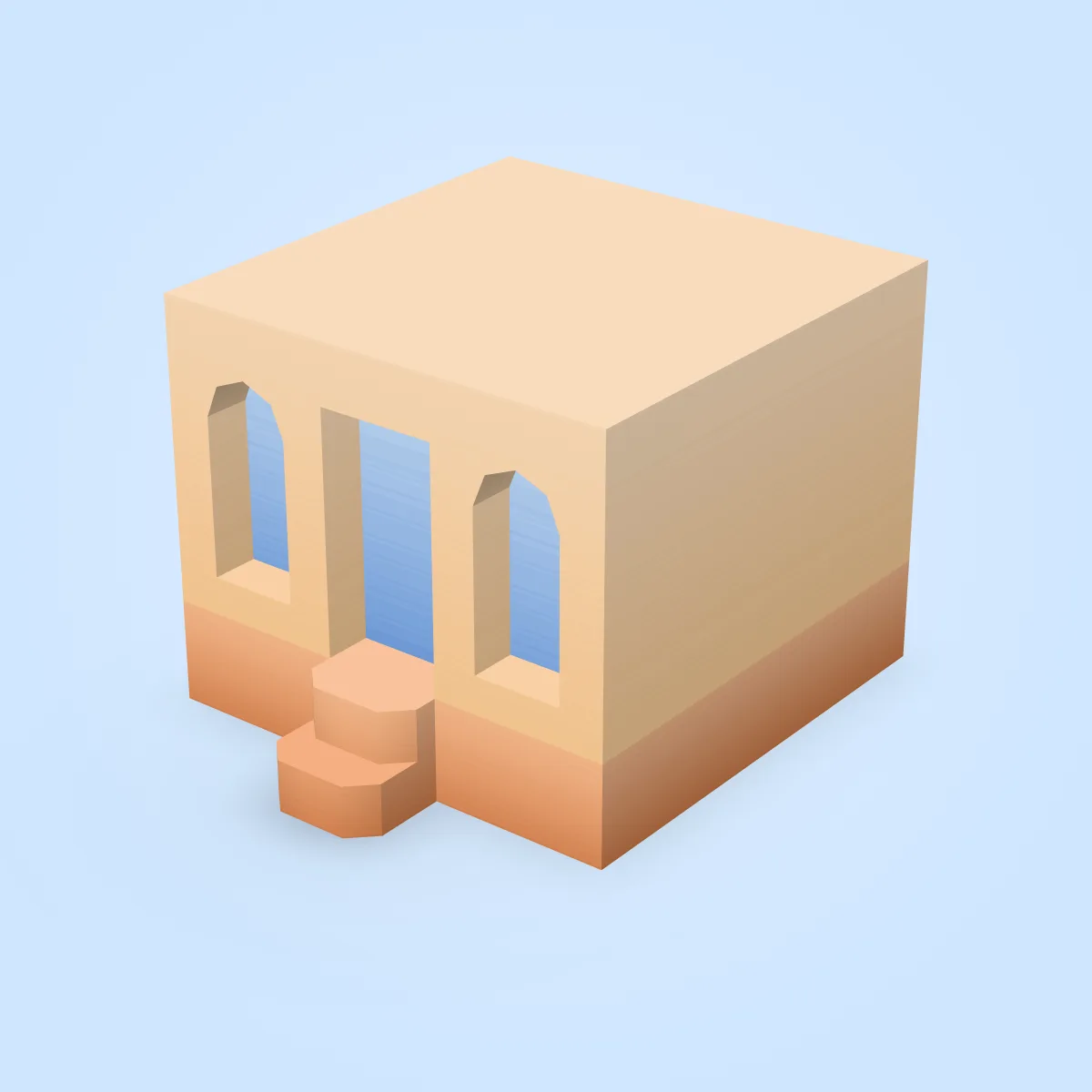 Building Steps Narrow Windows Round Model