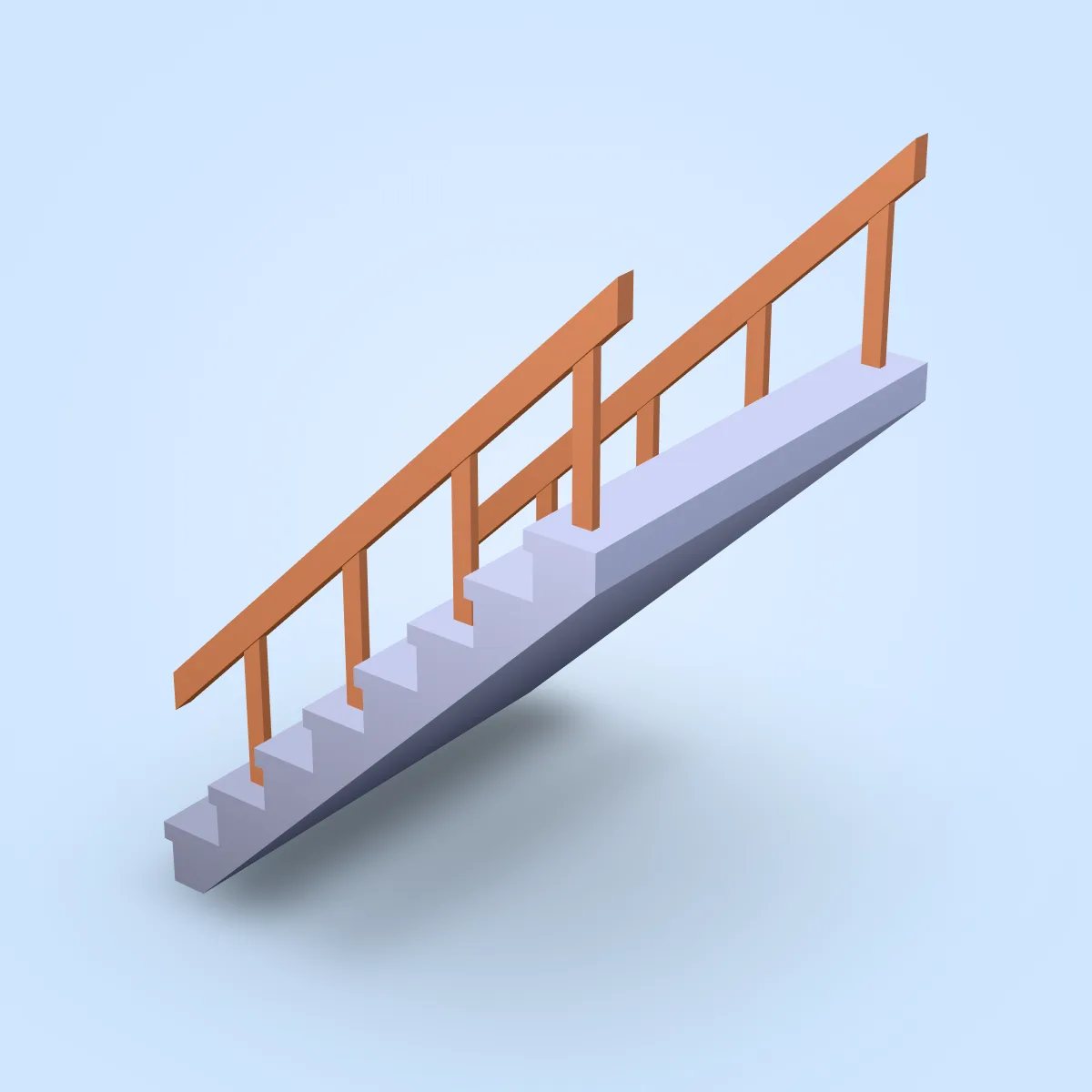 Stairs Wide Stone Handrail Model