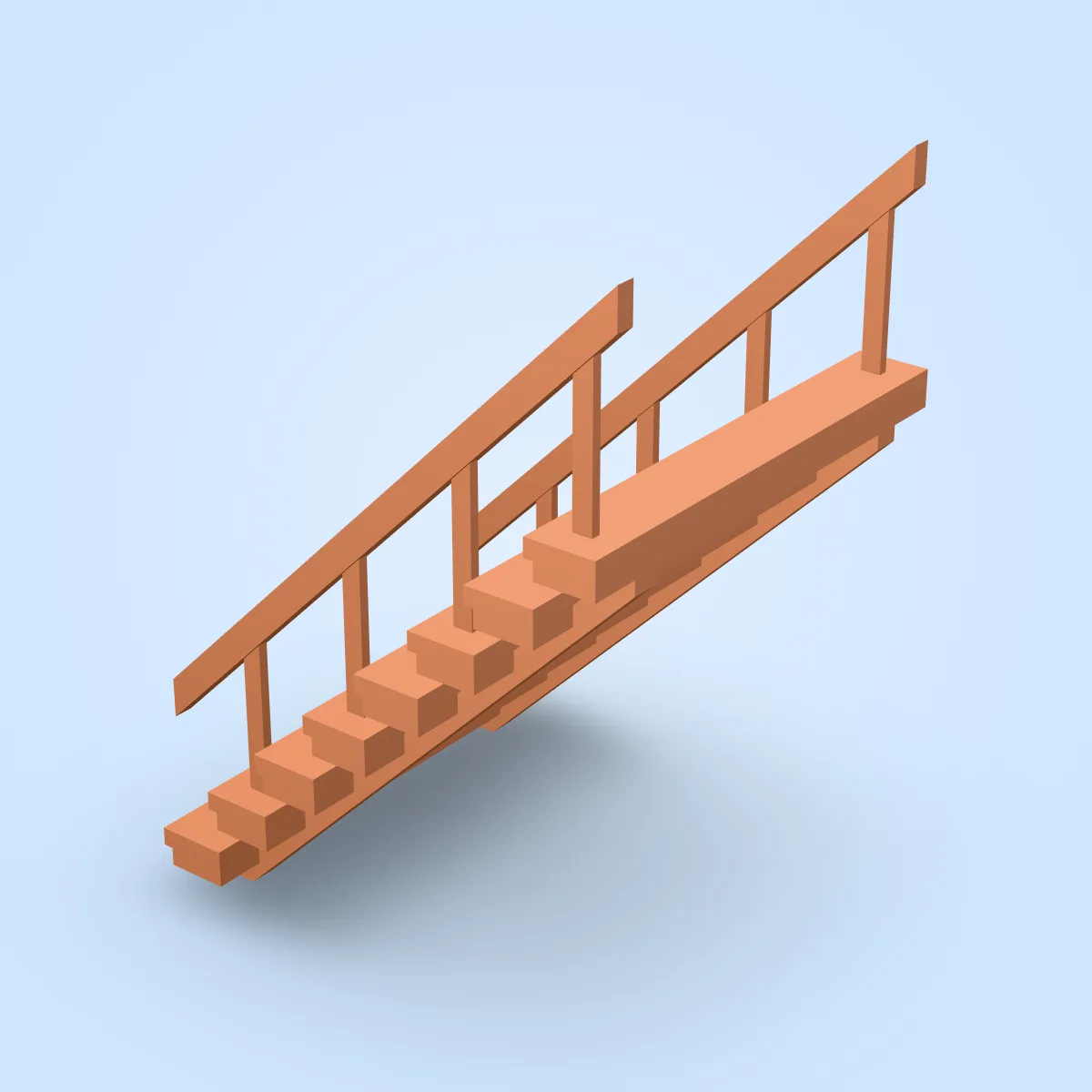 Stairs Wide Wood Handrail Model